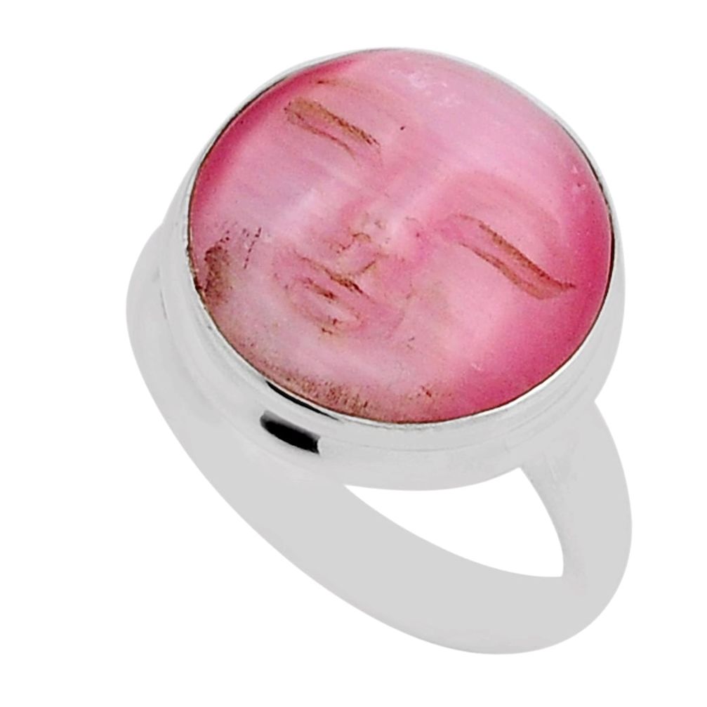 925 silver 8.03cts moon face natural pink moonstone round ring size 6.5 y49590