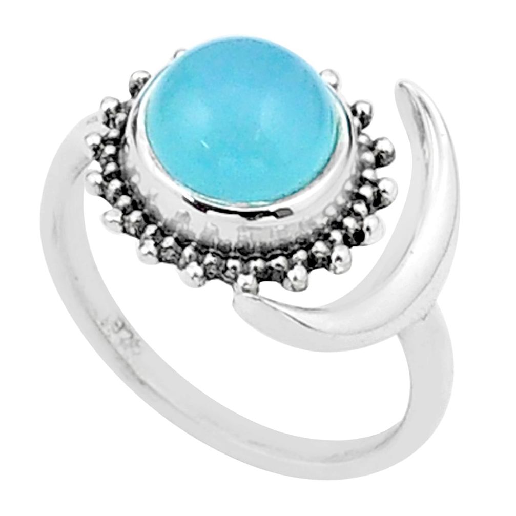 925 silver 3.21cts moon natural aqua chalcedony adjustable ring size 8 u33774