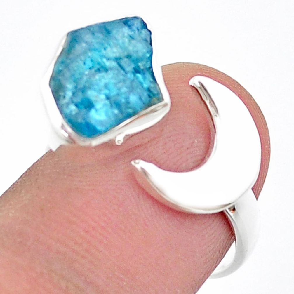 925 silver 4.84cts moon natural blue apatite rough adjustable ring size 7 u41996