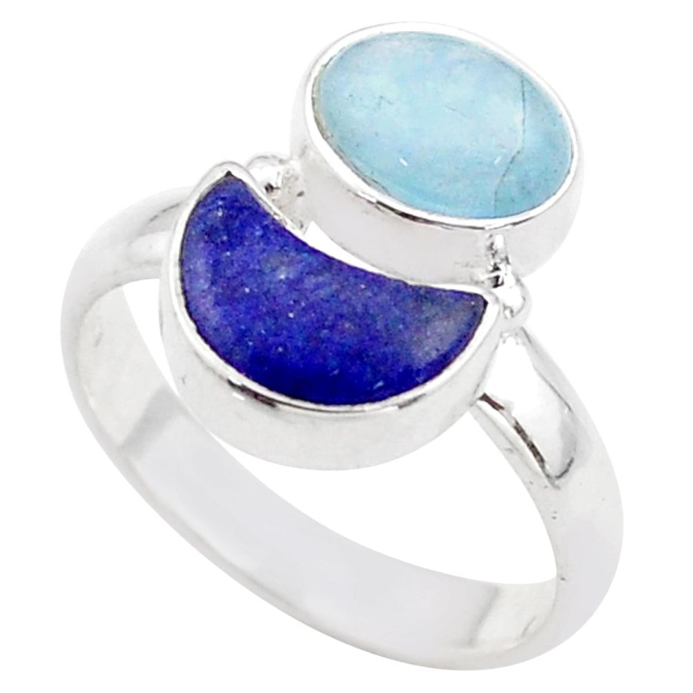 925 silver 9.47cts moon natural blue aquamarine lapis lazuli ring size 8 t68764