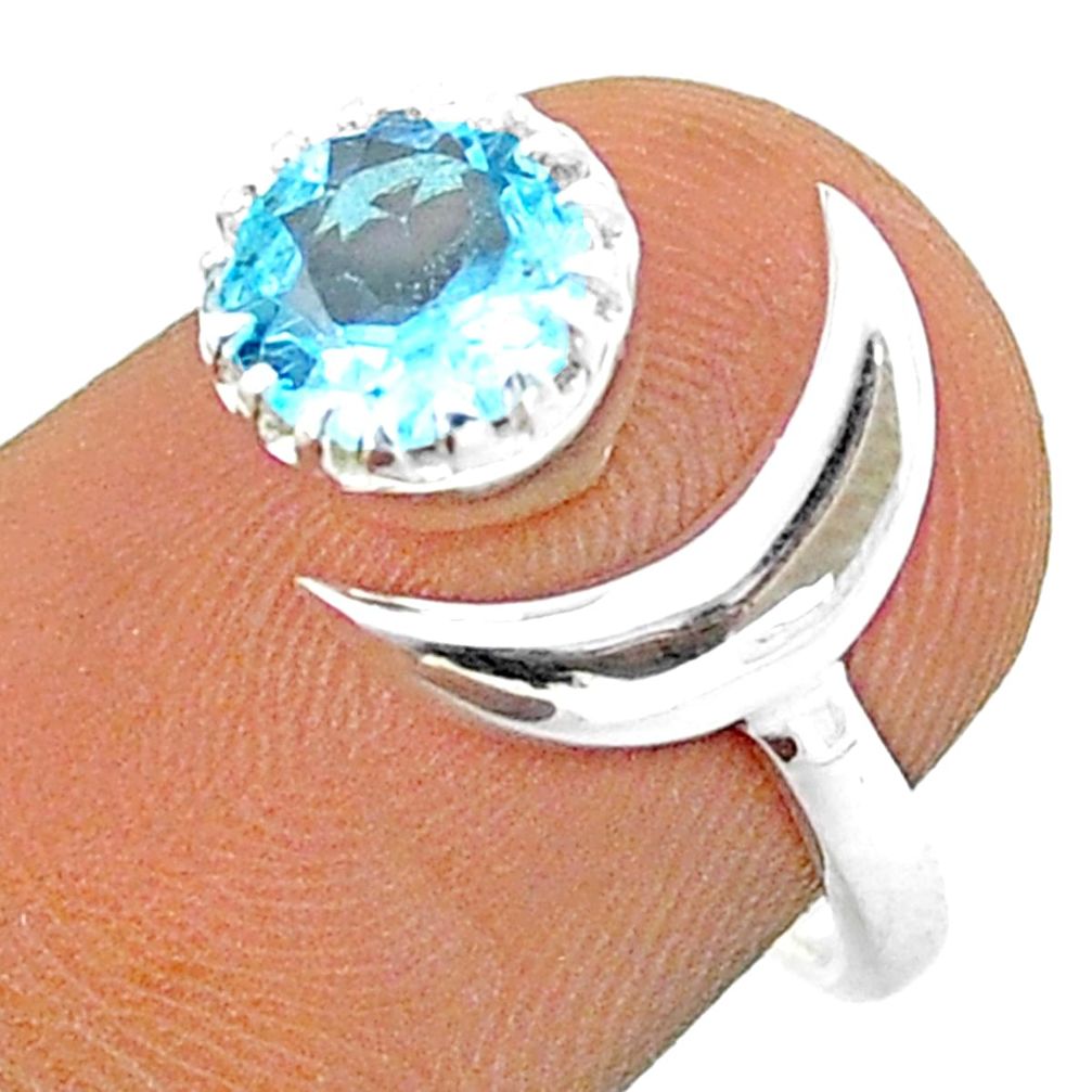 925 silver 2.29cts moon natural blue topaz round adjustable ring size 7 u20236