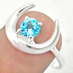 925 silver 0.73cts moon natural blue topaz round solitaire ring size 8 u20460