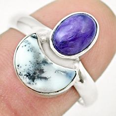 925 silver 7.31cts moon natural dendrite opal charoite oval ring size 8 u37571