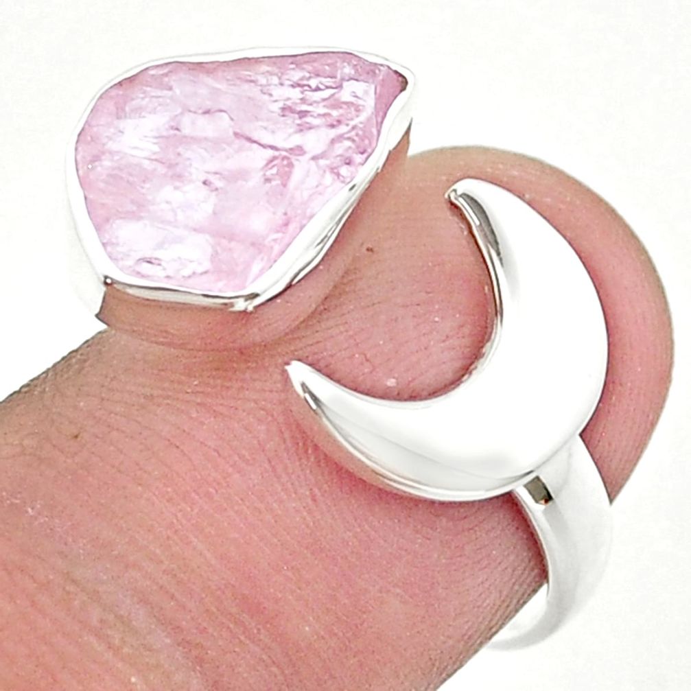 925 silver 5.02cts moon natural morganite rough adjustable ring size 7.5 u42159