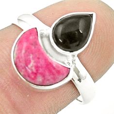 925 silver 7.34cts moon natural pink thulite black onyx ring size 8 u37565
