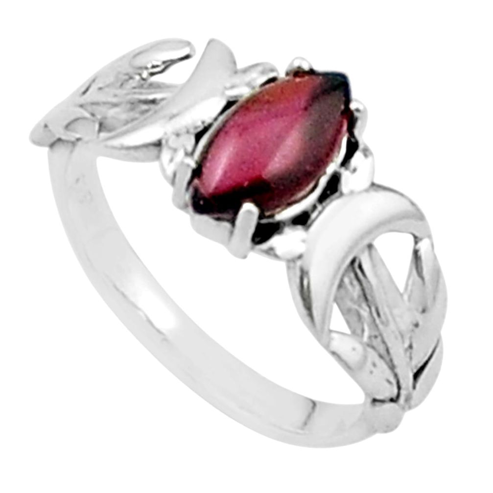 925 silver 2.41cts moon natural red garnet marquise mens ring size 6.5 u36838