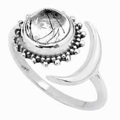 925 silver 3.23cts moon natural tourmaline rutile adjustable ring size 9 u33776