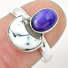 925 silver 6.69cts moon natural white dendrite opal charoite ring size 8 u37420