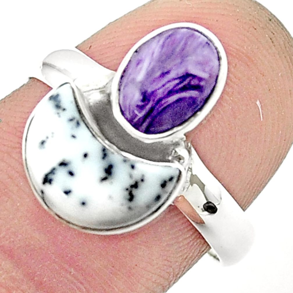 925 silver 7.64cts moon natural white dendrite opal charoite ring size 8 u37425