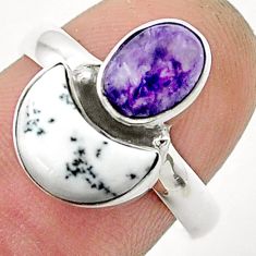 925 silver 7.75cts moon natural white dendrite opal charoite ring size 8 u37432
