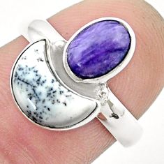 925 silver 7.64cts moon natural white dendrite opal charoite ring size 8 u37439