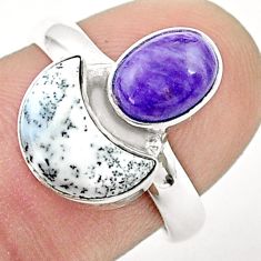 925 silver 7.66cts moon natural white dendrite opal charoite ring size 8 u37573