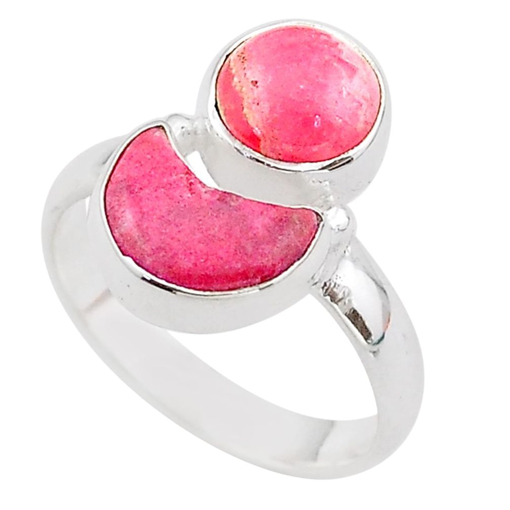 925 silver 6.82cts moon pink rhodochrosite inca rose thulite ring size 7 t68640