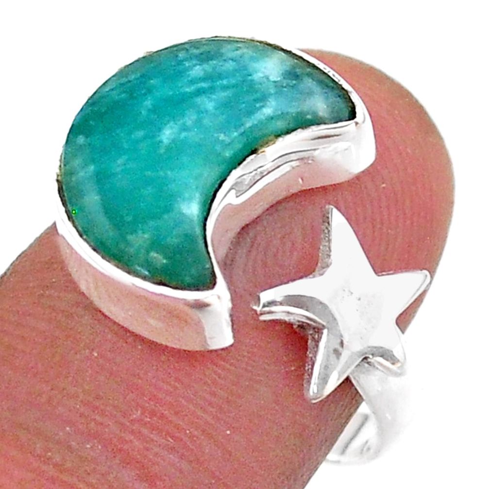 925 silver 6.26cts moon star peruvian amazonite adjustable ring size 8 t47620