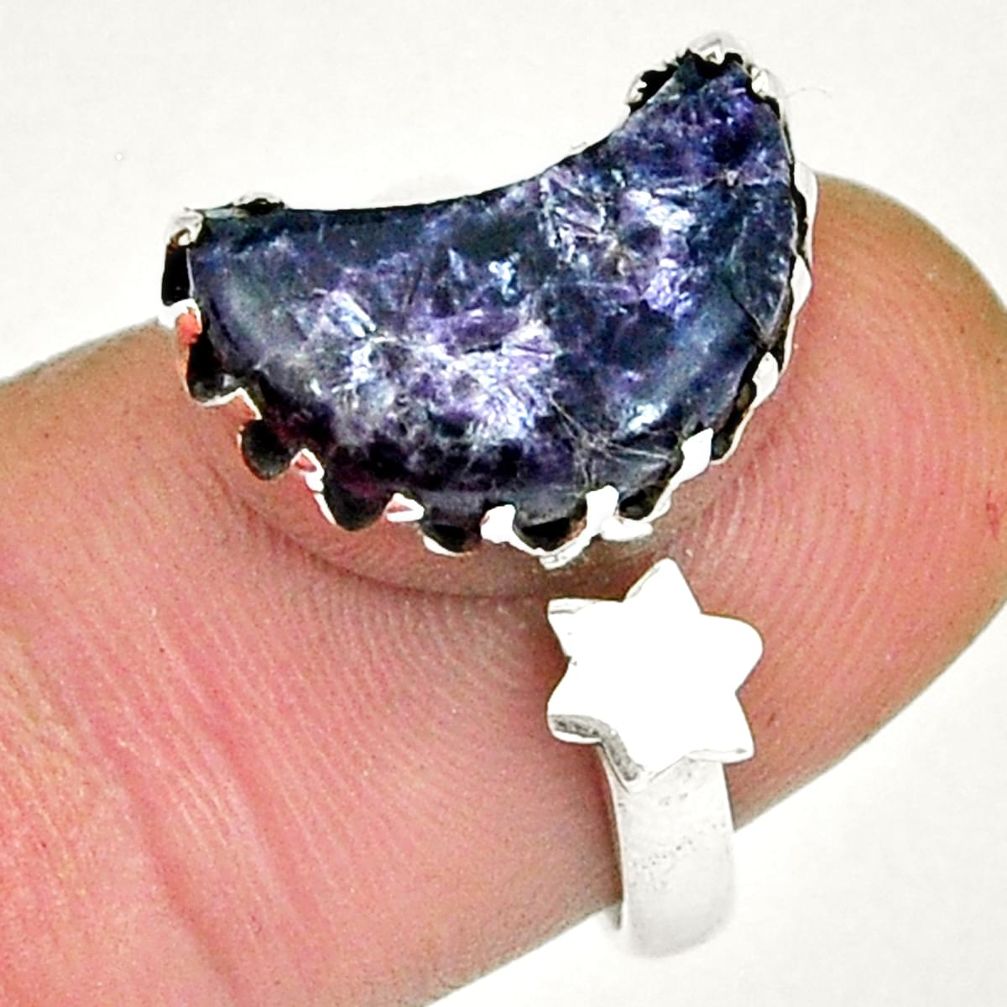 925 silver 5.07cts moon with star lepidolite fancy adjustable ring size 7 y4713