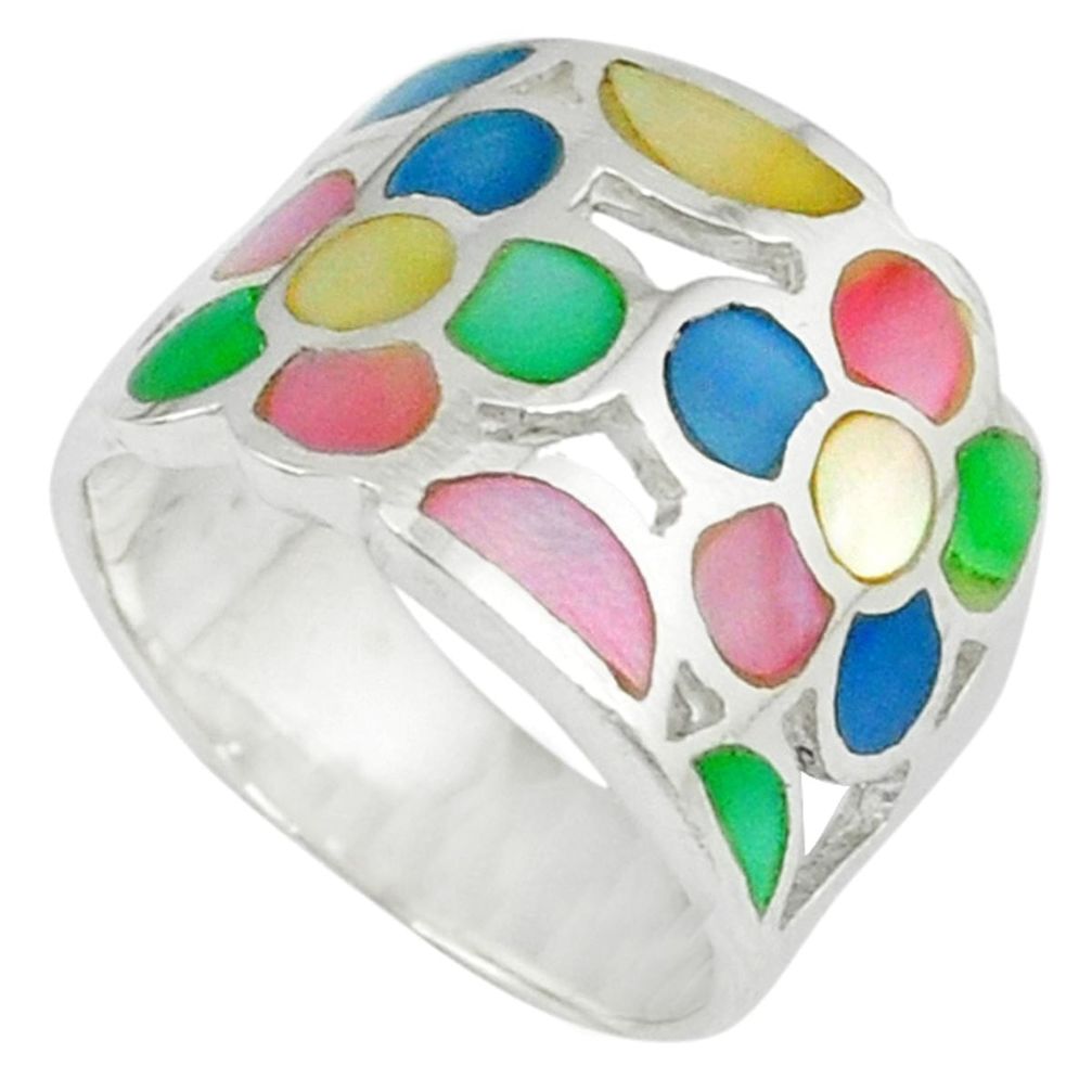 925 silver multi color blister pearl enamel flower ring size 6.5 a39873 c13060