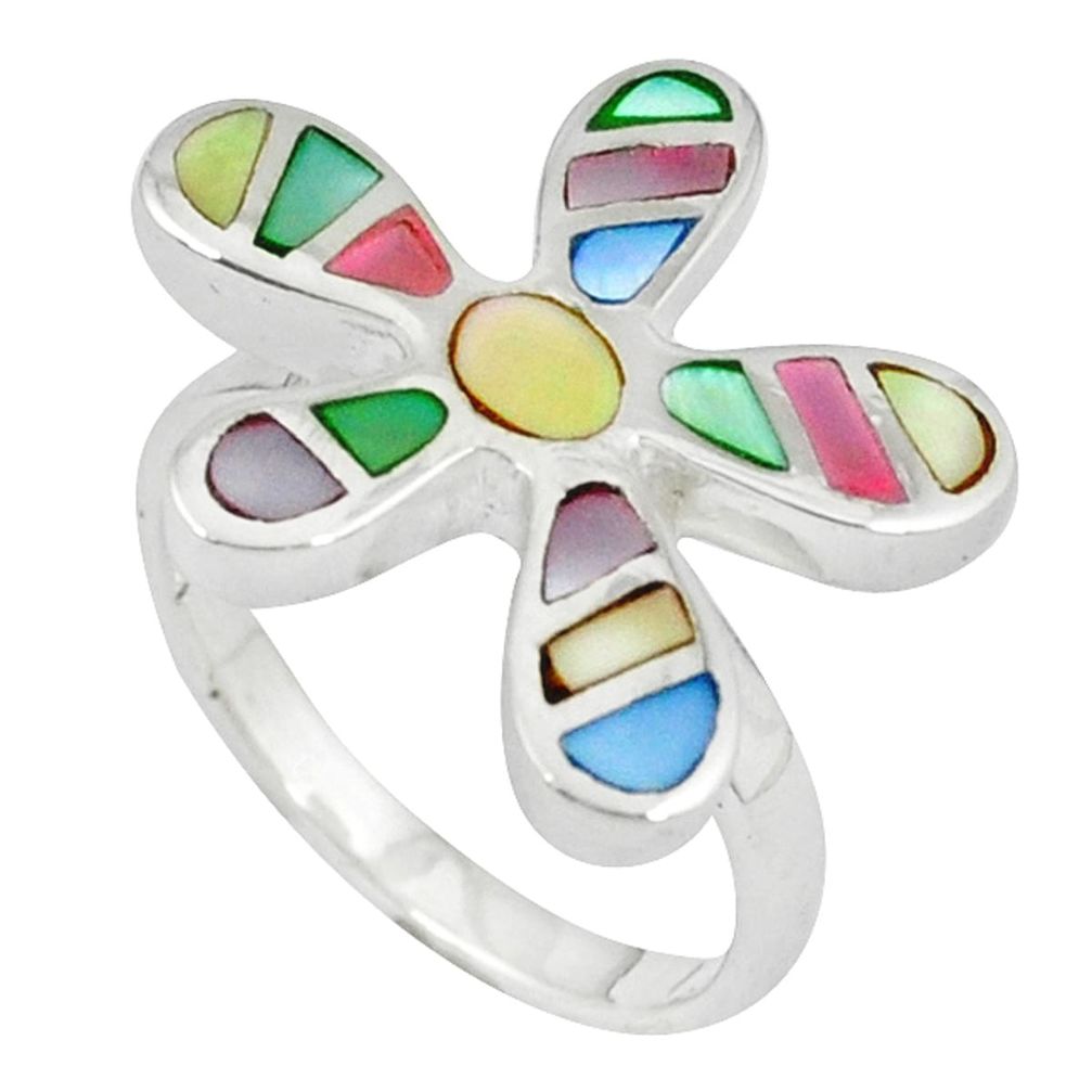 925 silver multi color blister pearl enamel flower ring size 7 a39864 c13054