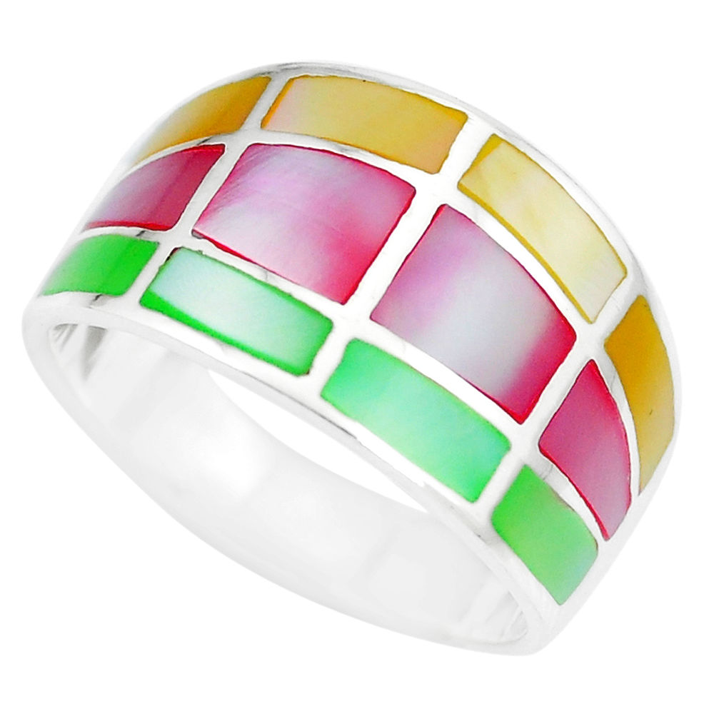 925 silver 6.02gms multi color blister pearl enamel ring size 8.5 a88706 c13036