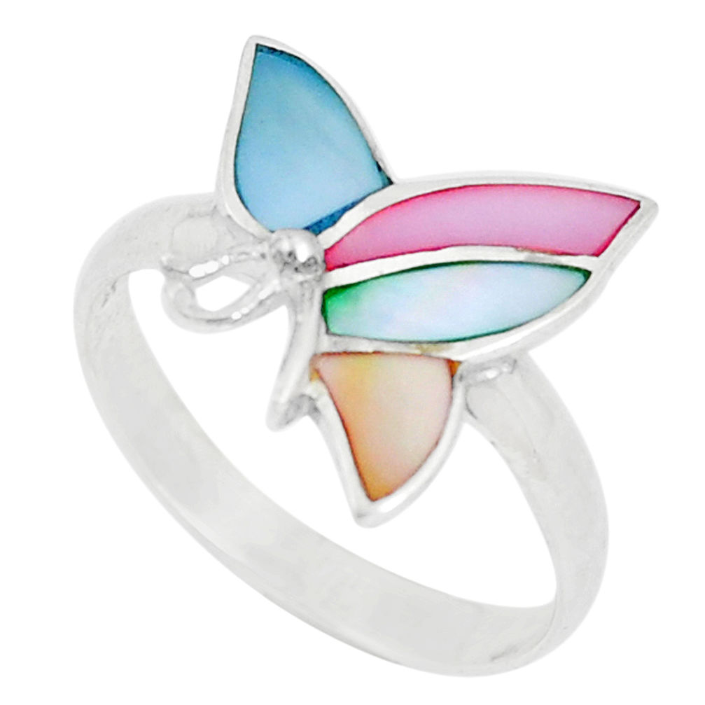 925 silver 3.02gms multi color blister pearl enamel ring size 8.5 a93365 c13154