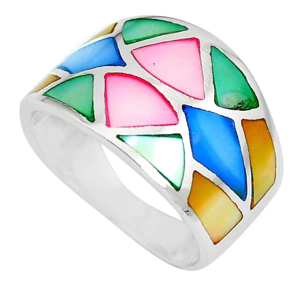 925 silver 4.89gms multi color blister pearl enamel ring size 6 a88774 c13032