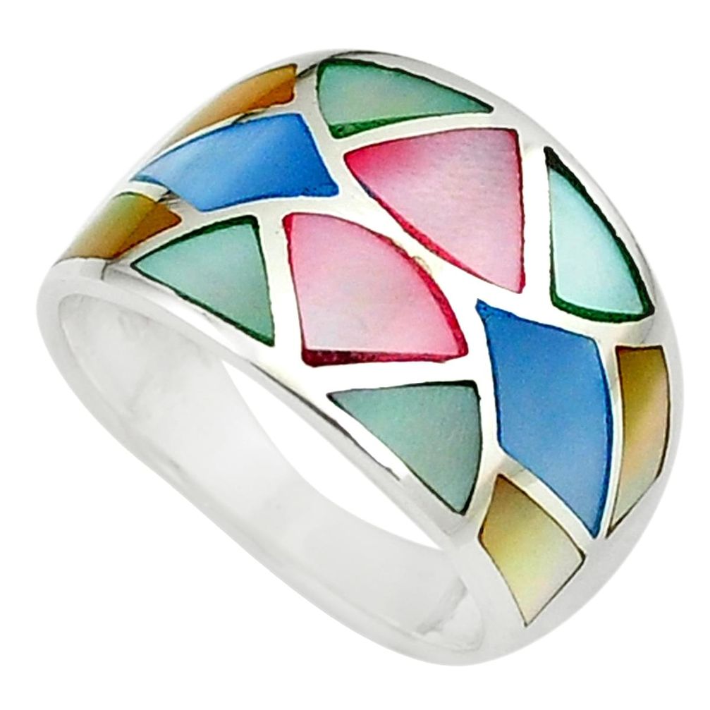 925 silver 5.02gms multi color blister pearl enamel ring size 6 a91967 c13021