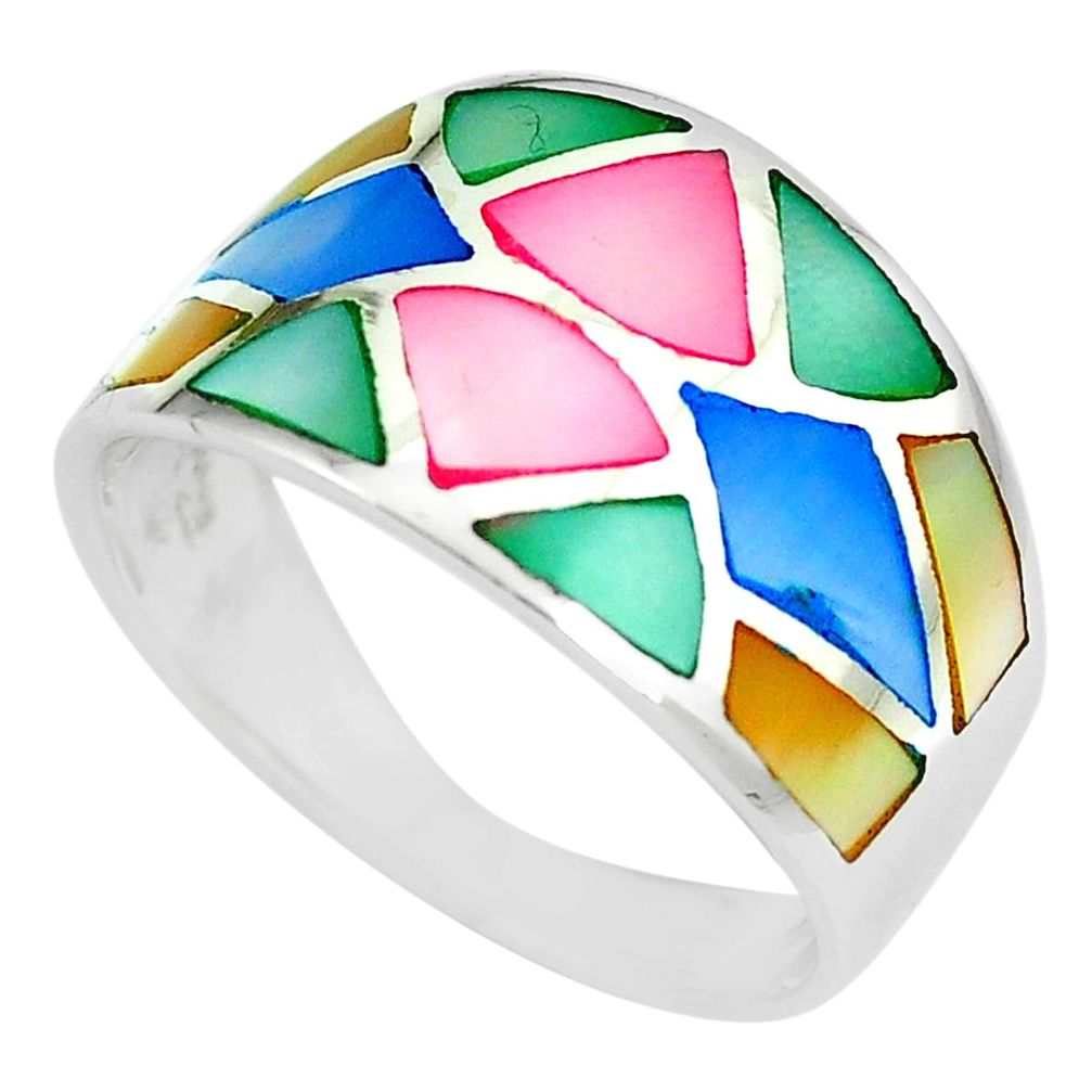 925 silver 4.69gms multi color blister pearl enamel ring size 8 a88814 c13026