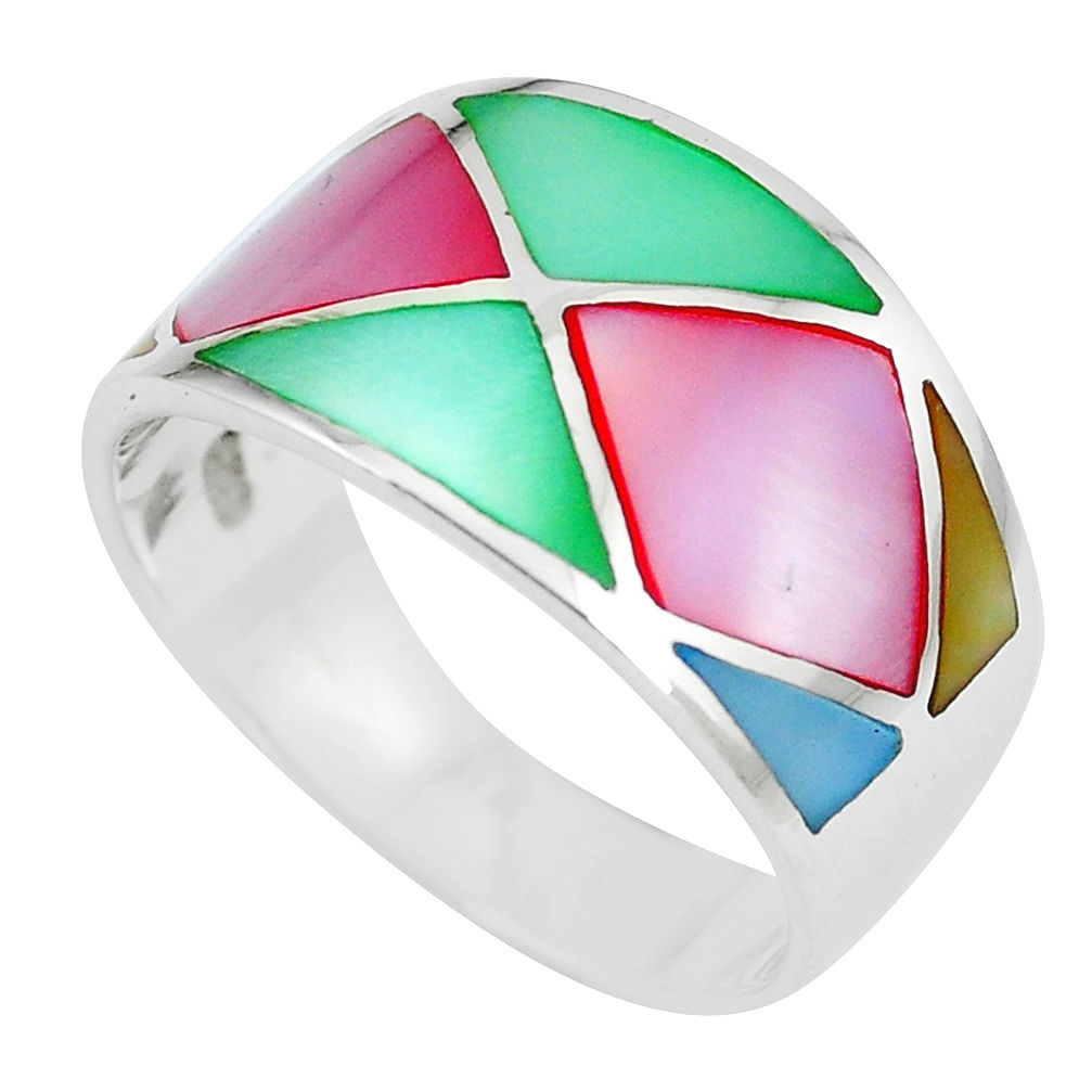 925 silver 5.26gms multi color blister pearl enamel ring size 9 a88772 c13030