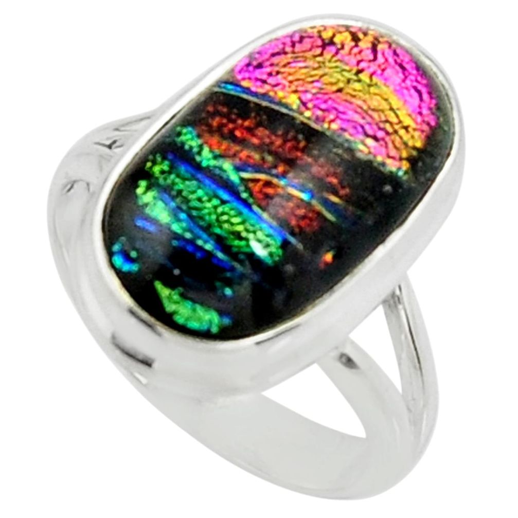 925 silver 9.39cts multi color dichroic glass solitaire ring size 7.5 r22424