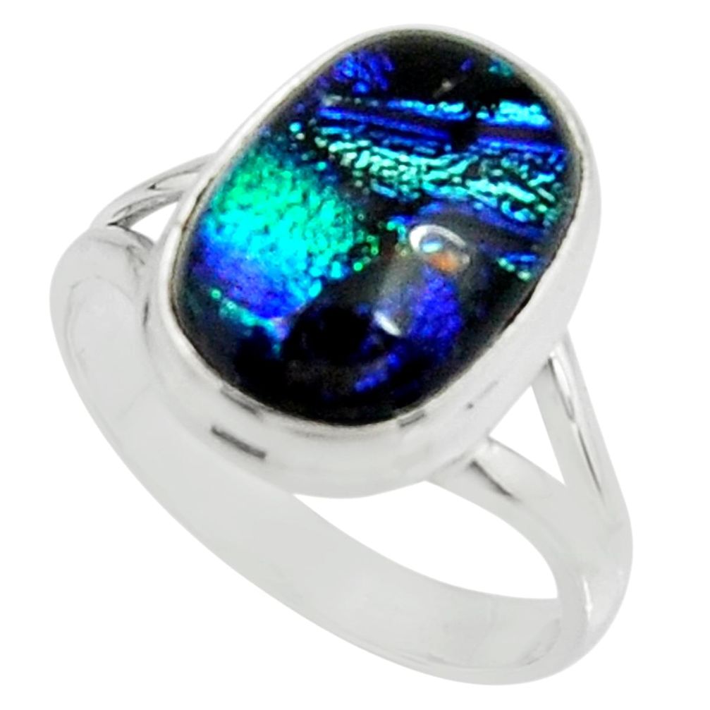 925 silver 8.14cts multi color dichroic glass solitaire ring size 9.5 r22429