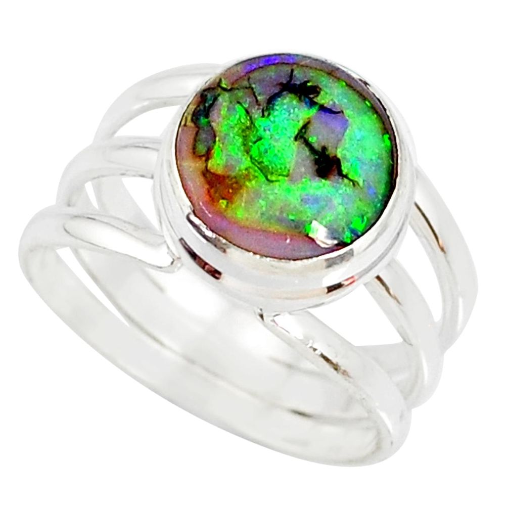 925 silver 4.02cts multi color opal solitaire ring jewelry size 8 r76915