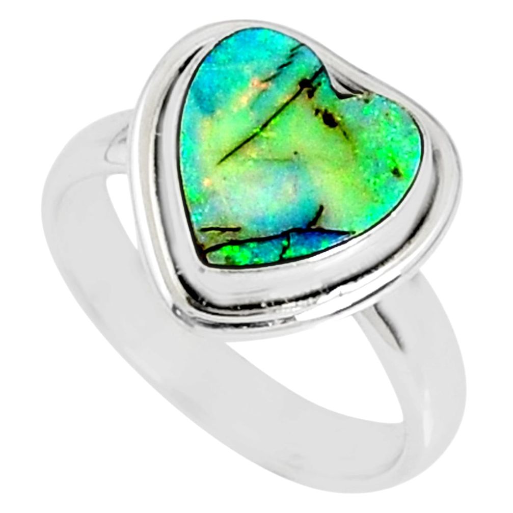 925 silver 3.62cts multi color sterling opal heart solitaire ring size 7 r70204