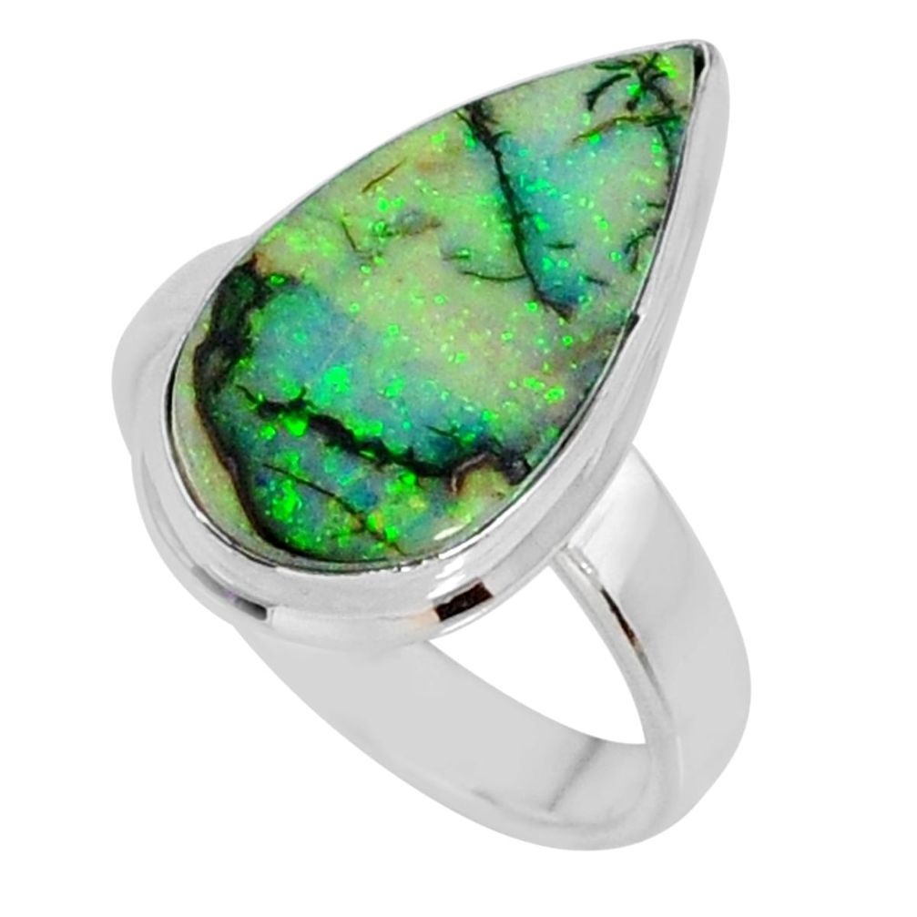 925 silver 4.84cts multi color sterling opal pear solitaire ring size 6.5 r58878