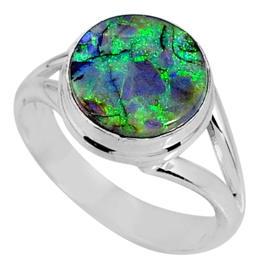 925 silver 3.85cts multi color sterling opal solitaire ring size 6.5 r62160