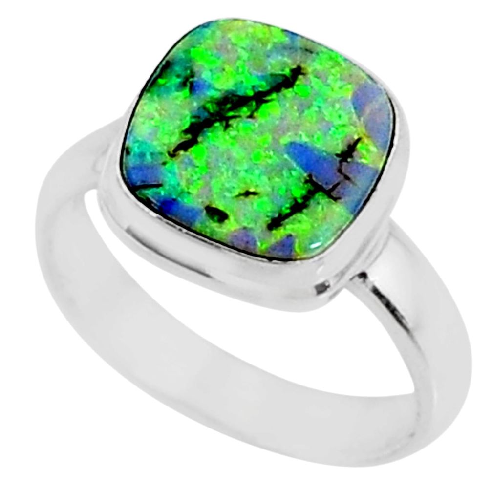 925 silver 3.50cts multi color sterling opal solitaire ring size 6.5 r70226