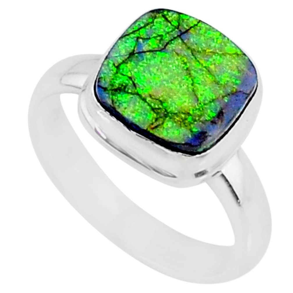 925 silver 3.62cts multi color sterling opal solitaire ring size 7.5 r70229