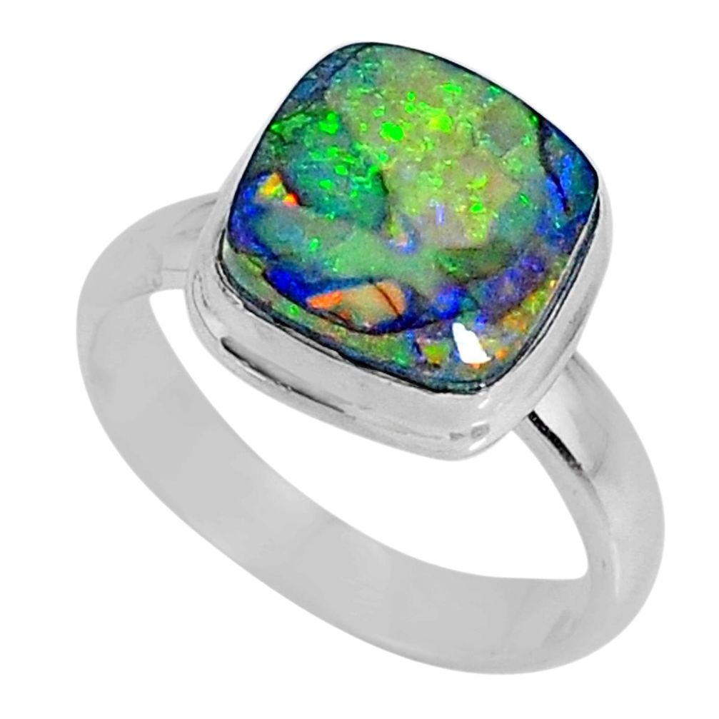 925 silver 3.88cts multi color sterling opal solitaire ring size 7 r62199