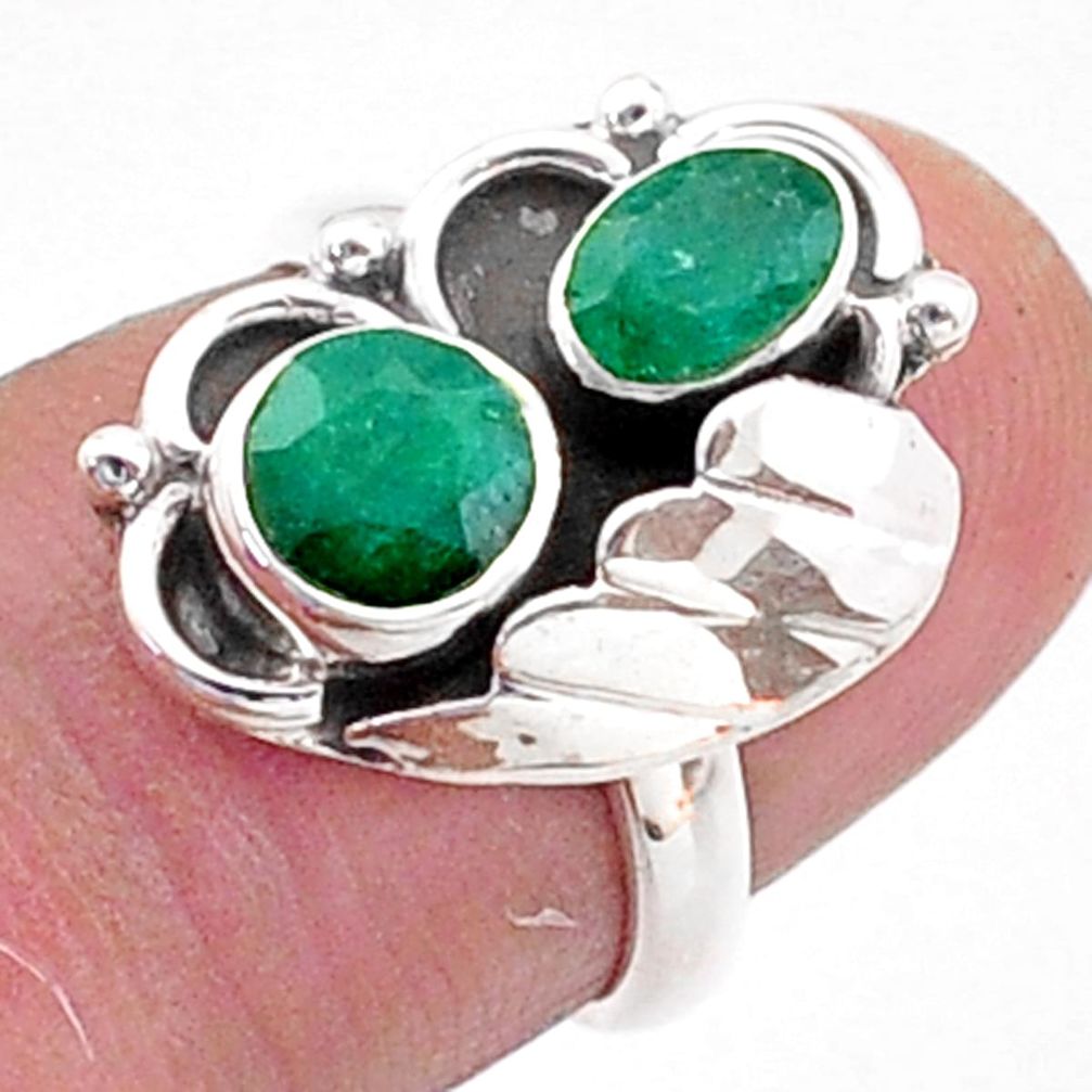 925 silver 2.41cts southwestern style natural green emerald ring size 6 t62228