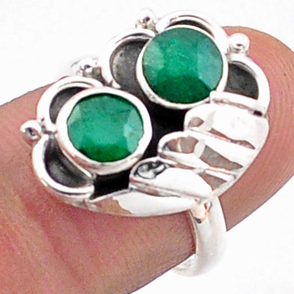925 silver 2.32cts southwestern style natural green emerald ring size 6.5 t62239