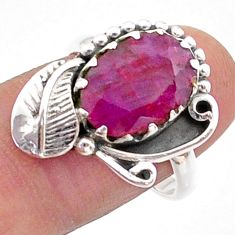 silver 5.07cts southwestern style natural red ruby ring jewelry size 7.5 t62208
