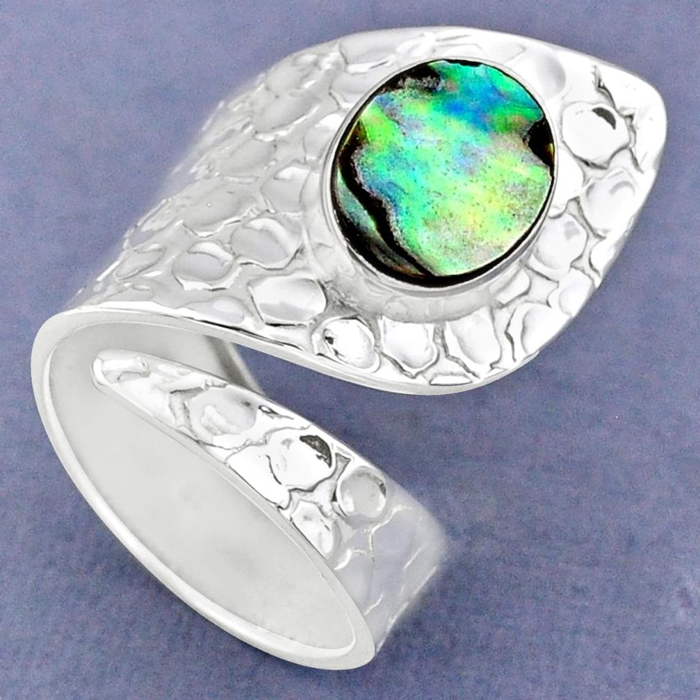 925 silver 3.72cts natural abalone paua seashell adjustable ring size 7 r63439