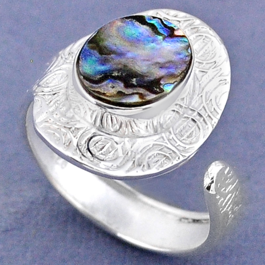 925 silver 3.32cts natural abalone paua seashell adjustable ring size 8 r63319