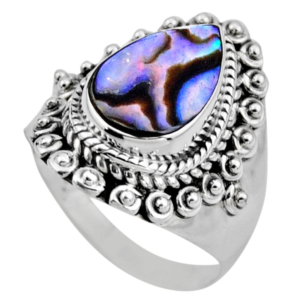 925 silver 3.62cts natural abalone paua seashell solitaire ring size 6.5 r53384