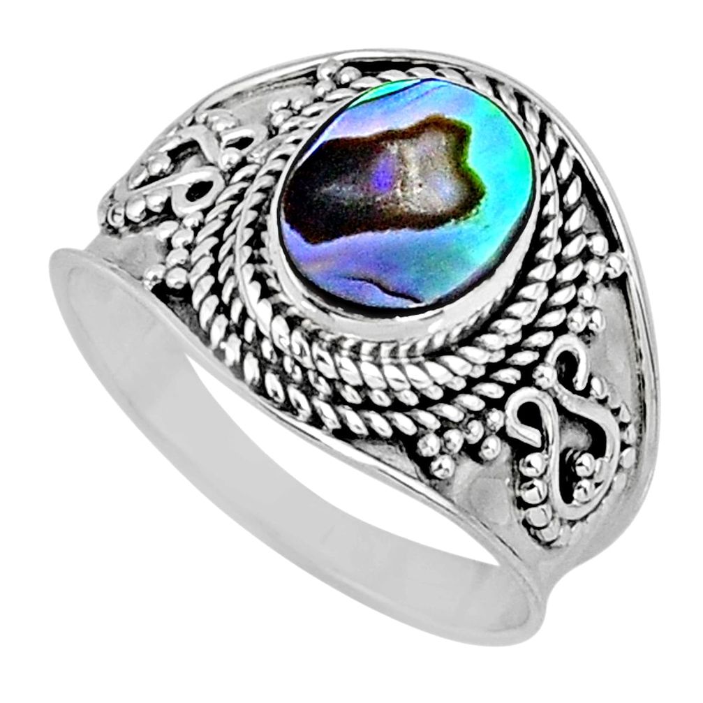 925 silver 2.61cts natural abalone paua seashell solitaire ring size 7.5 r57965