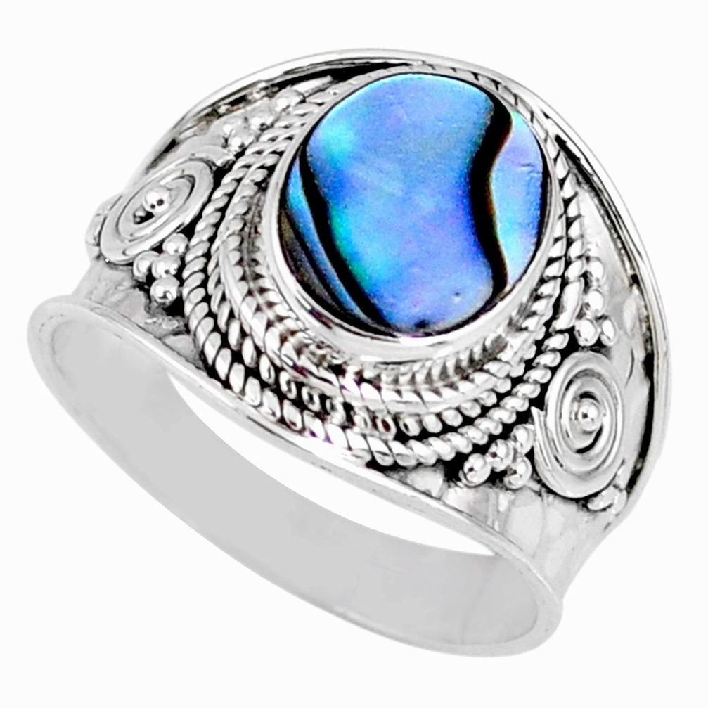 925 silver 3.43cts natural abalone paua seashell solitaire ring size 8.5 r58288