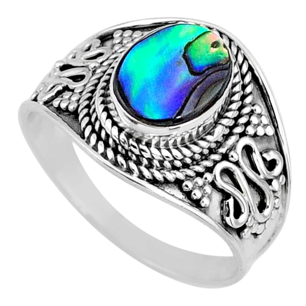 925 silver 2.60cts natural abalone paua seashell solitaire ring size 7.5 r58590
