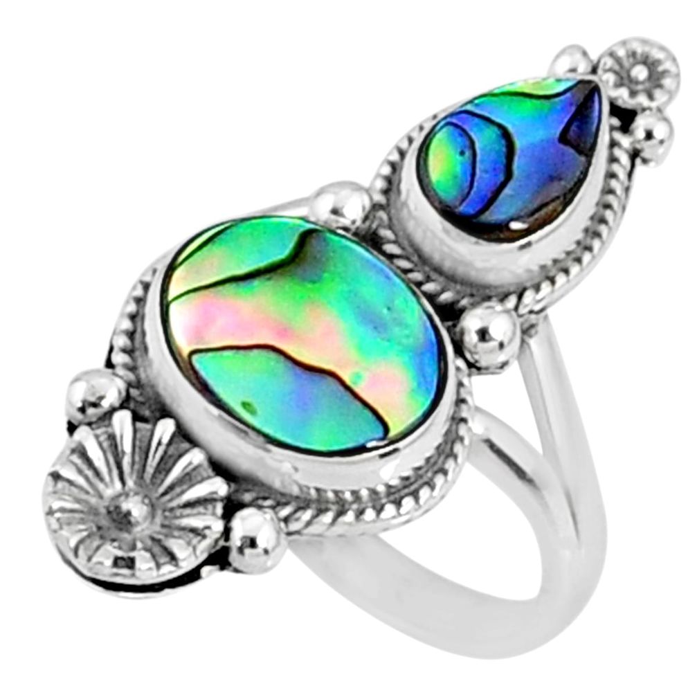 925 silver 5.52cts natural abalone paua seashell solitaire ring size 5.5 r67304