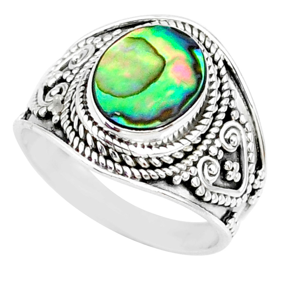 925 silver 2.97cts natural abalone paua seashell solitaire ring size 7.5 r74691