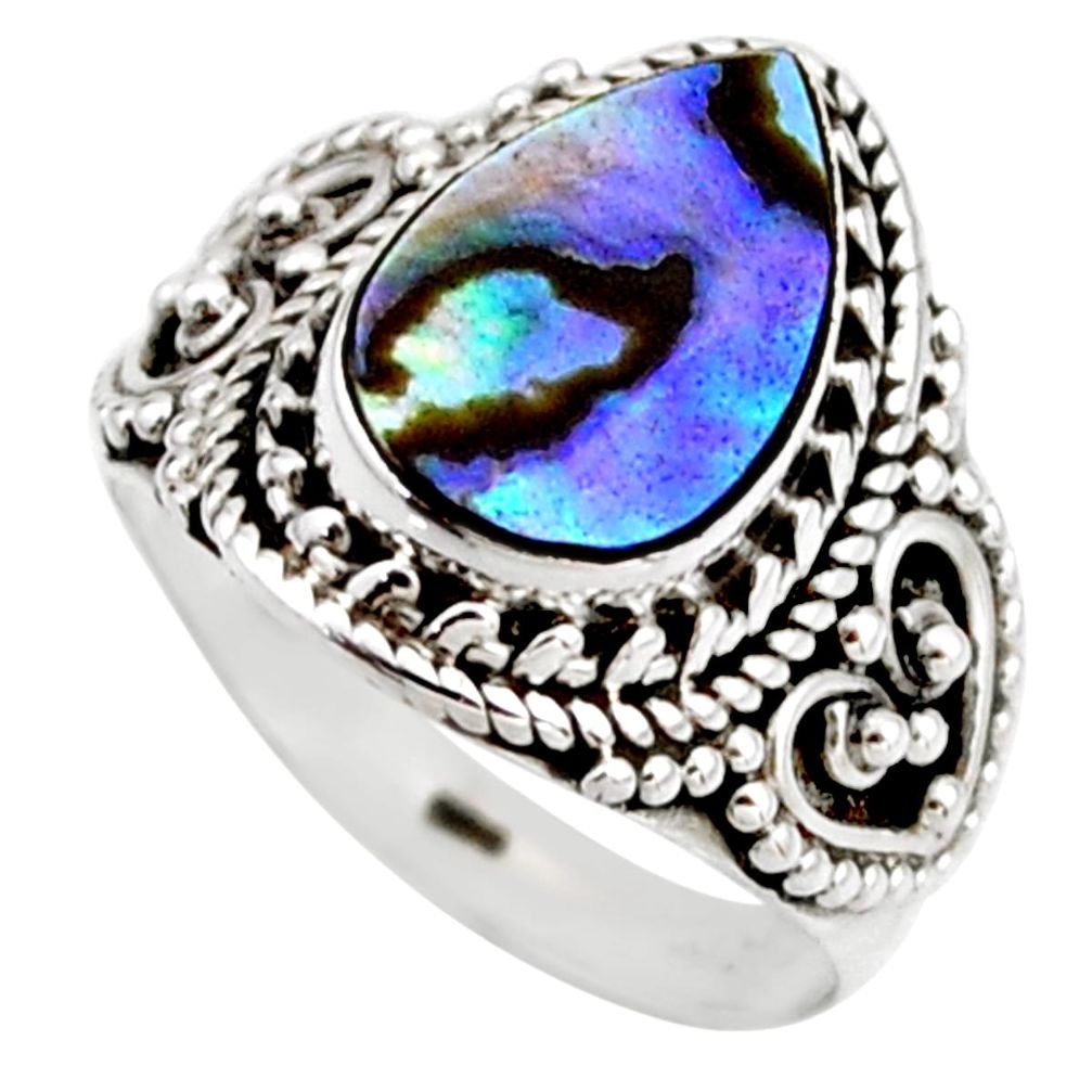 925 silver 3.62cts natural abalone paua seashell solitaire ring size 6 r53444
