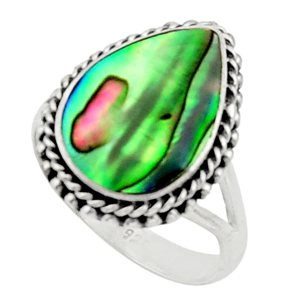 925 silver 5.53cts natural abalone paua seashell solitaire ring size 8 c9812