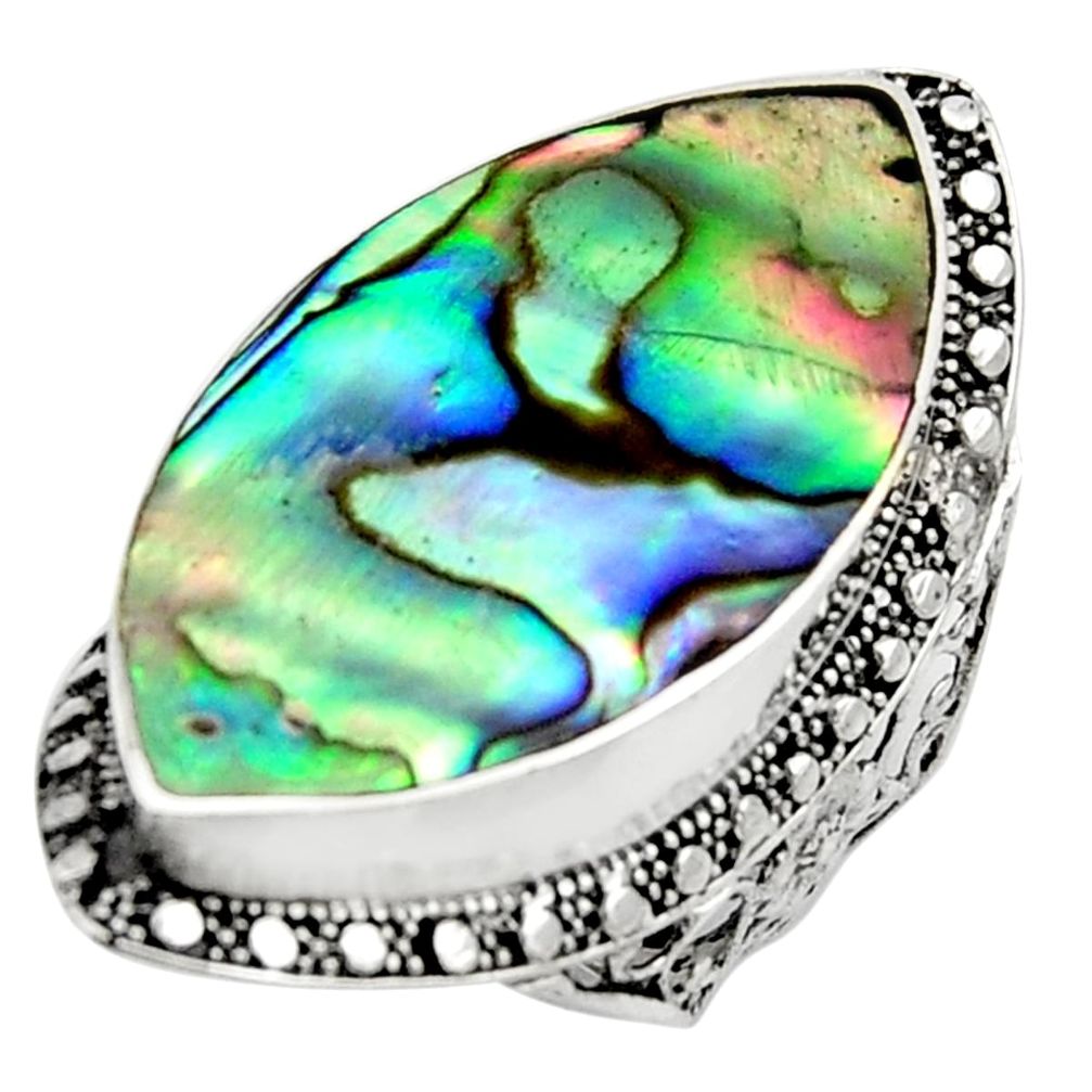 925 silver 15.31cts natural abalone paua seashell solitaire ring size 8 c9820